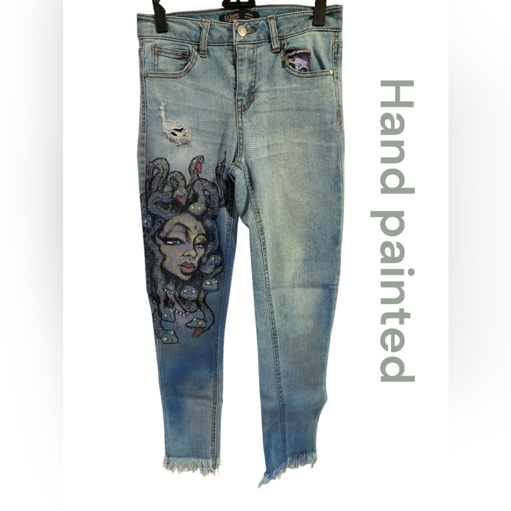 🎨✨ Ci Sono Hand-Painted Artistic Skinny Jeans — Blue ✨🎨
